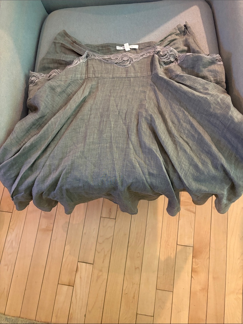 Vanessa Bruno Cotton Grey Circle Skirt with Lace Trim